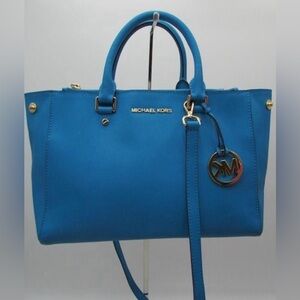 Michael Kors Sutton Summer Blue Saffiano Leather Satchel Handbag Purse